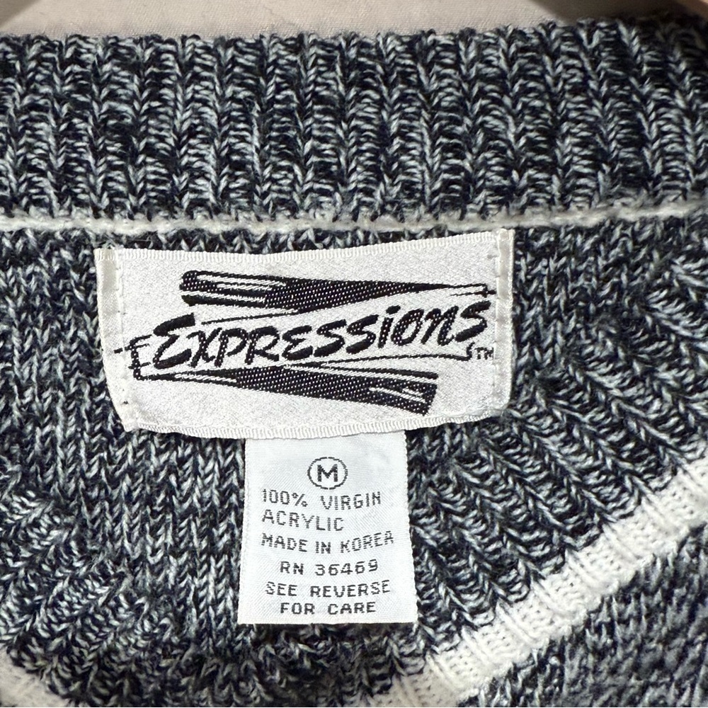 Vintage 80s Expressions Abstract Sweater Black/Grey Medium, Retro Geometric Knit - Picture 4 of 6